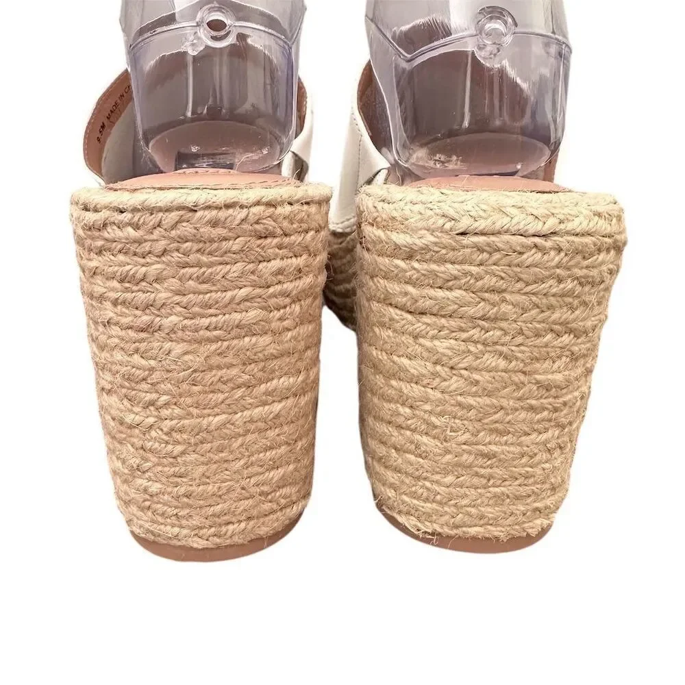 Aqua Women's White Espadrille Wedge Sandals Ultra High Heel Summer Size 9.5M‎